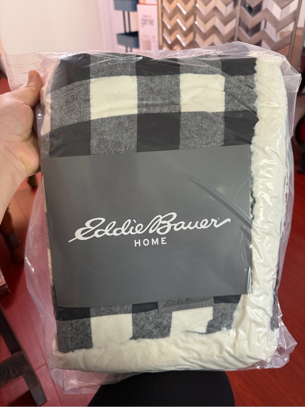 Eddie Bauer Home Black and White Buffalo Check Sherpa Throw Blanket